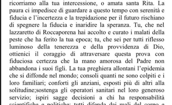 Preghiera a Santa Rita, "madre" nella peste, dacci il coraggio in questa prova